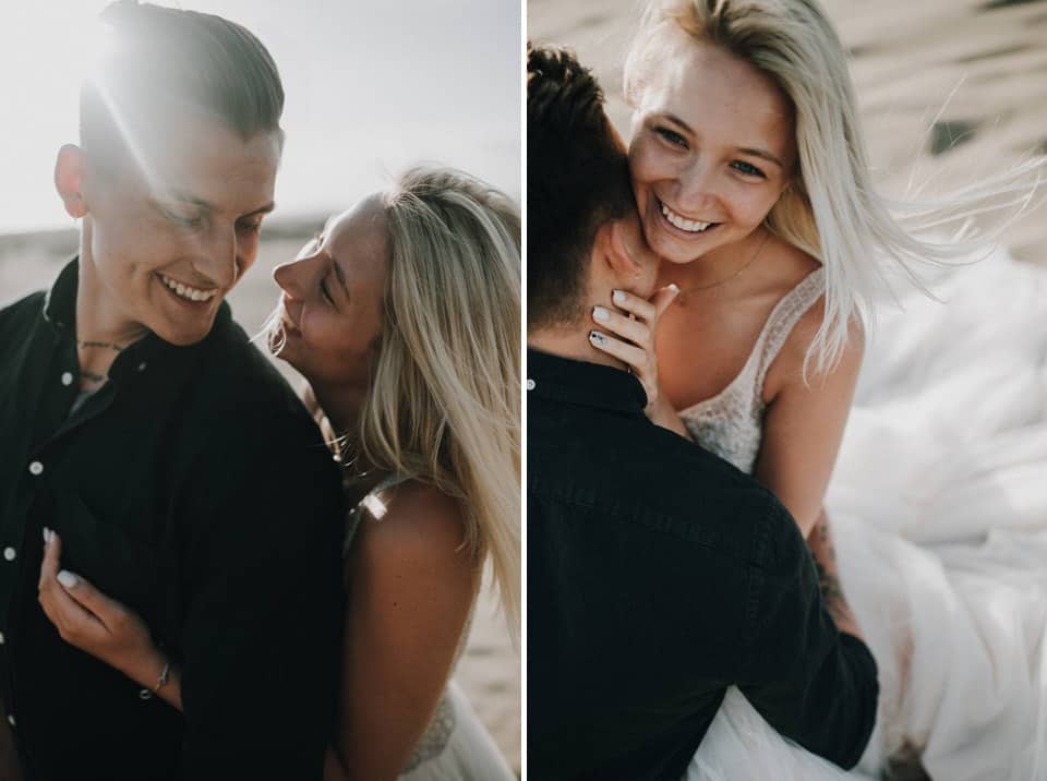 Liebespaar am Strand, Hochzeitsfotografie in Tirol, Österreich, international.