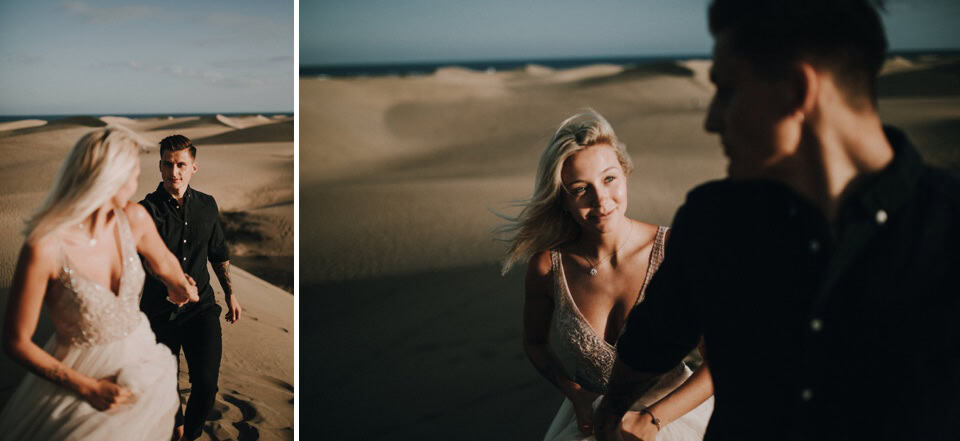 Traumpaar bei einer Hochzeitsfotosession in den Dünen am Strand.