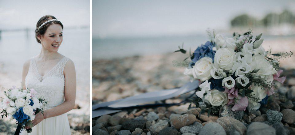 Naturverbundene Hochzeitsfotos am See mit Braut und Blumenbouquet | Tirol Österreich.