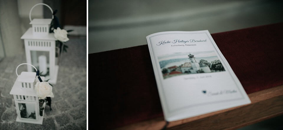 Blumenständer mit weißen Lampen und Kerzen für Hochzeitsdeko, romantische Dekoration.