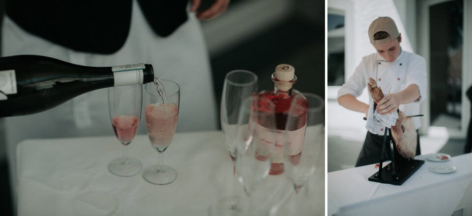 Champagner wird bei Hochzeitsfeier in Tirol serviert, romantischer Anlass mit stilvoller Atmosphäre.