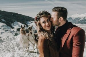 After Wedding Shooting, Zillertal, Brautpaar, Lamas